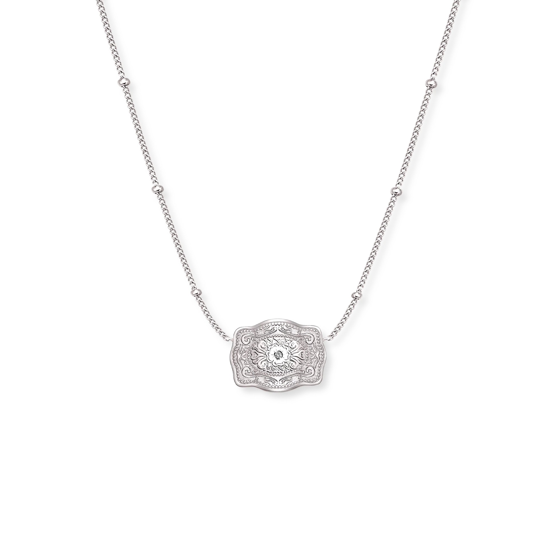 12mm_Ultra_Mini_Belt_Buckle_-_Amelia_Rose_-_Necklace_-_Beaded_Chain_-_View_1_-_Silver