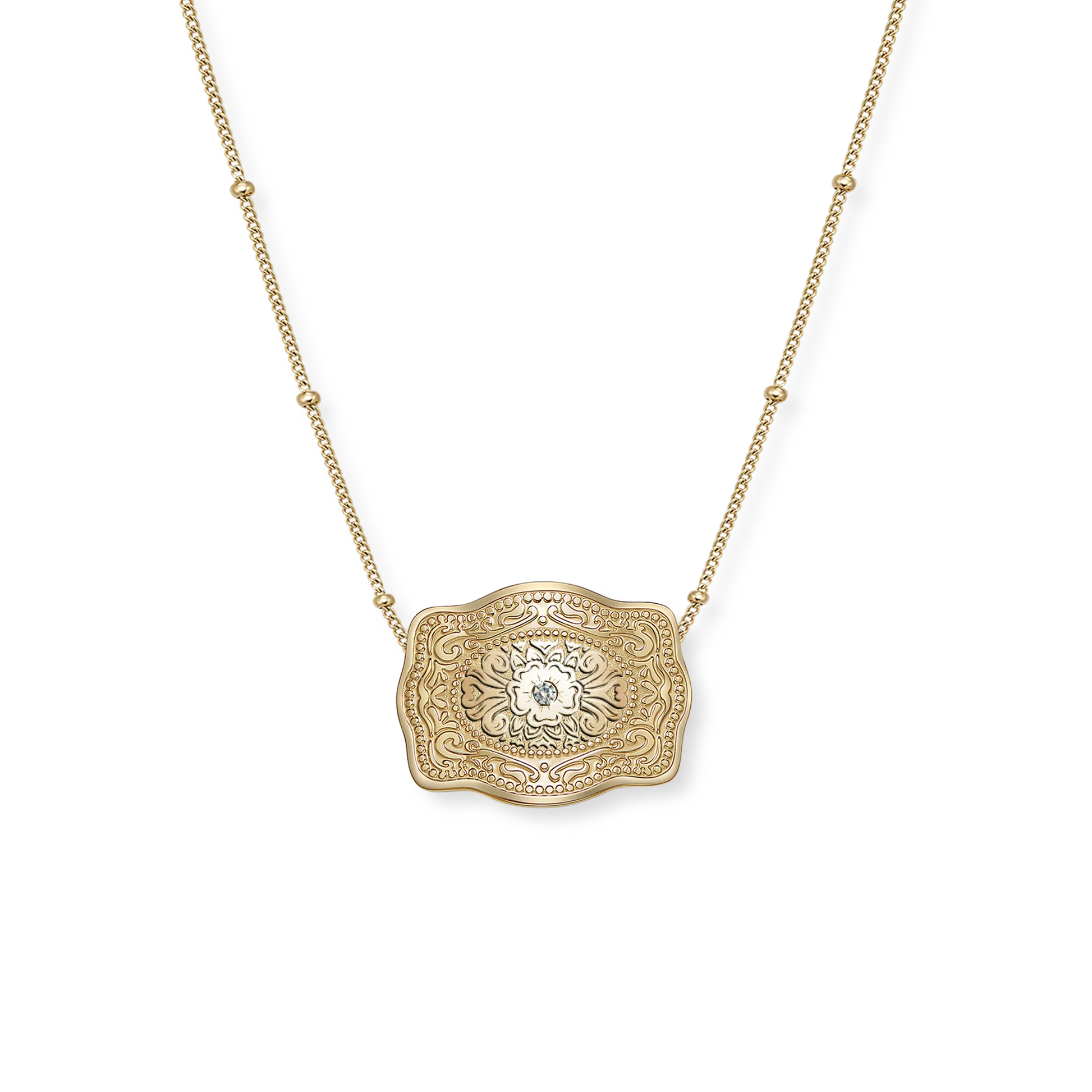 22mm_Mini_Belt_Buckle_-_Amelia_Rose_-_Necklace_-_Beaded_Chain_-_View_1_-_Gold
